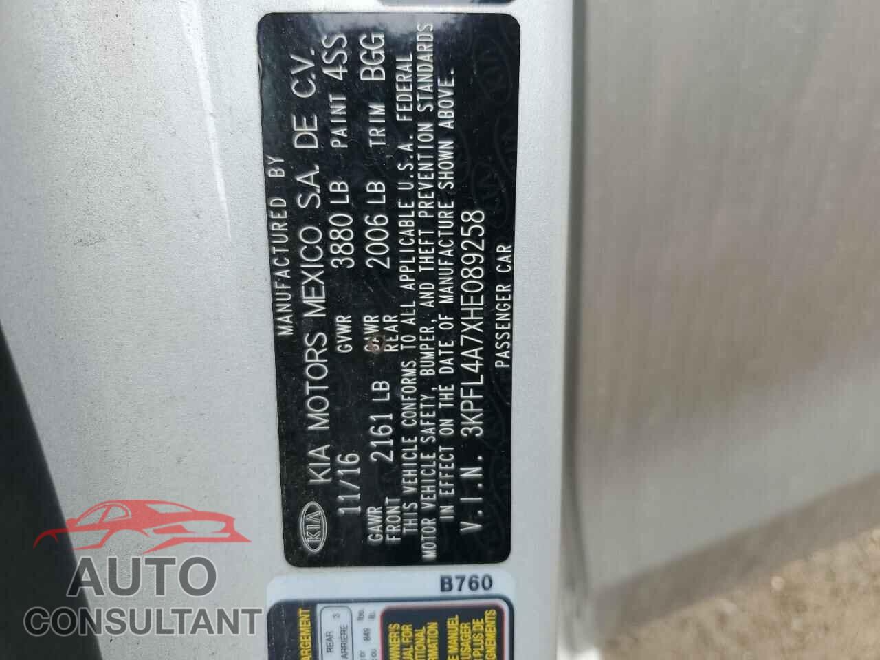 KIA FORTE 2017 - 3KPFL4A7XHE089258