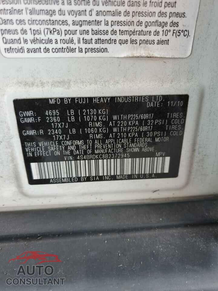 SUBARU OUTBACK 2011 - 4S4BRDKC8B2372945