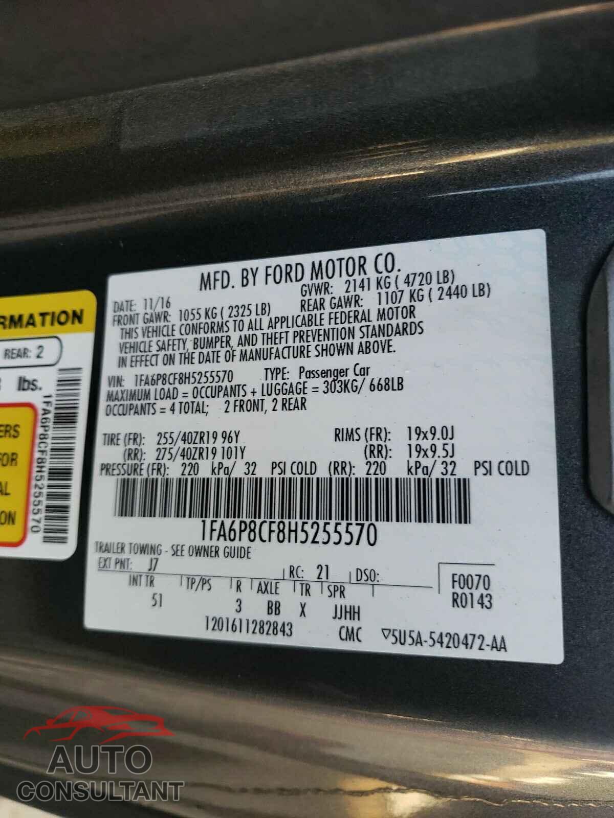 FORD MUSTANG 2017 - 1FA6P8CF8H5255570