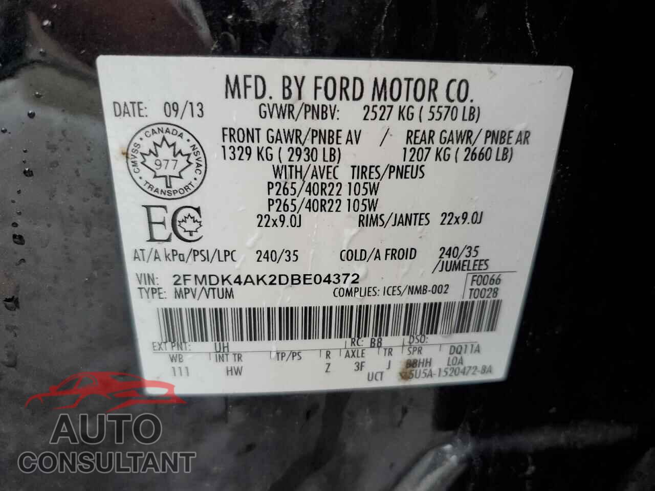 FORD EDGE 2013 - 2FMDK4AK2DBE04372