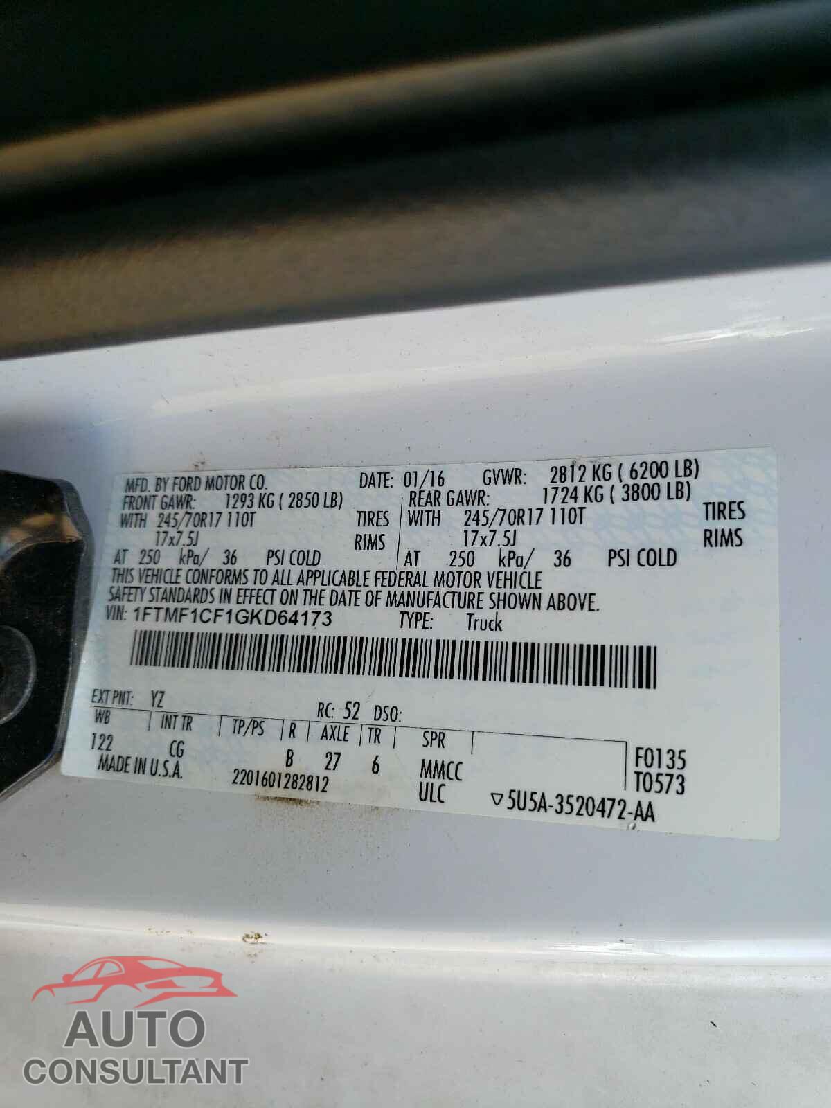 FORD F150 2016 - 1FTMF1CF1GKD64173