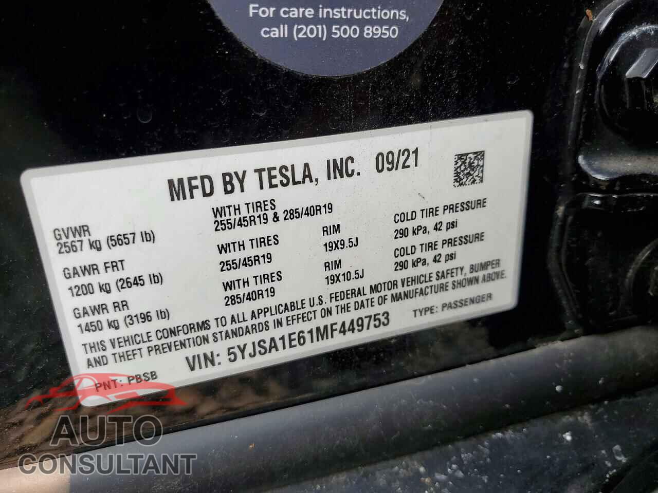 TESLA MODEL S 2021 - 5YJSA1E61MF449753