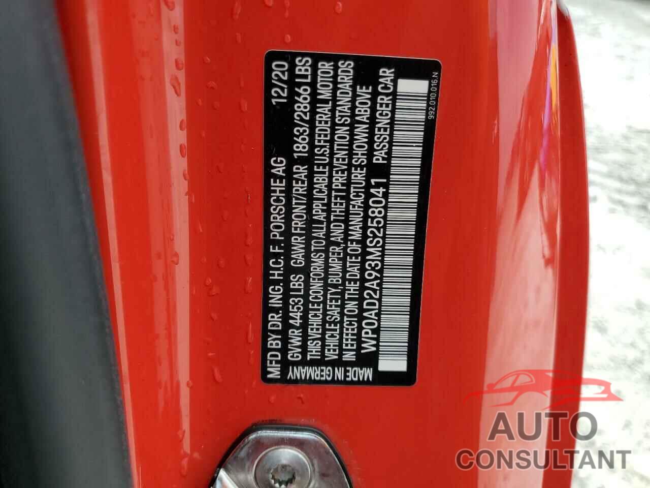 PORSCHE 911 2021 - WP0AD2A93MS258041