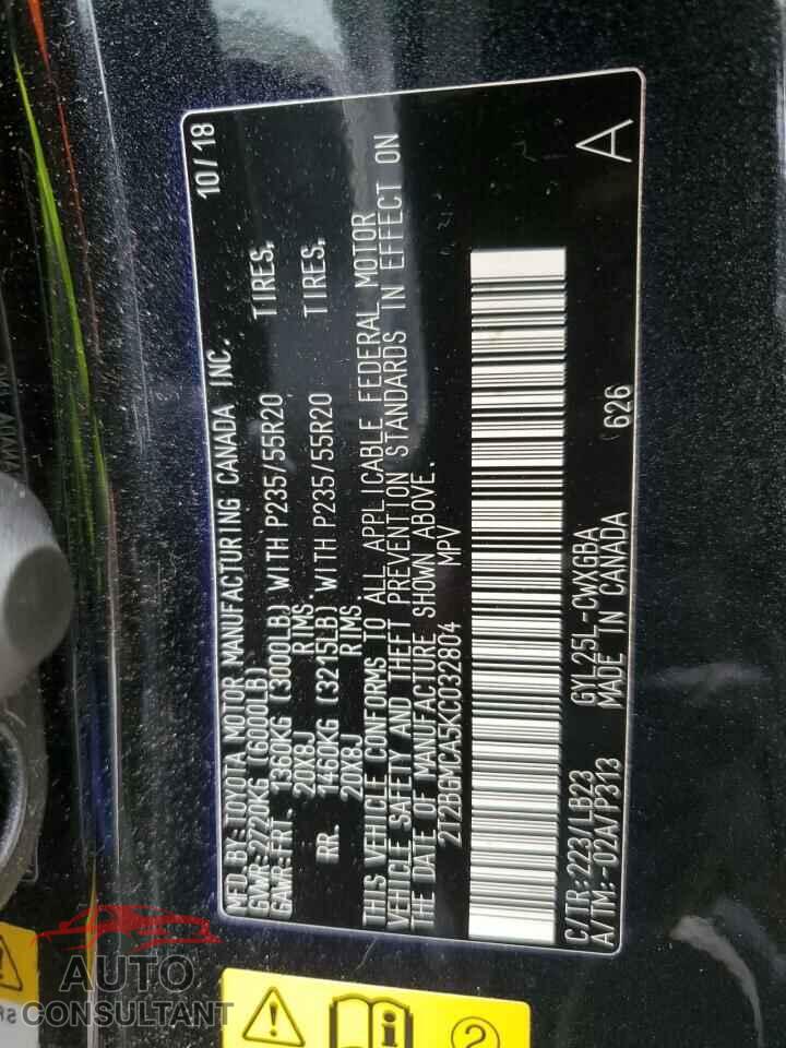 LEXUS RX450 2019 - 2T2BGMCA5KC032804