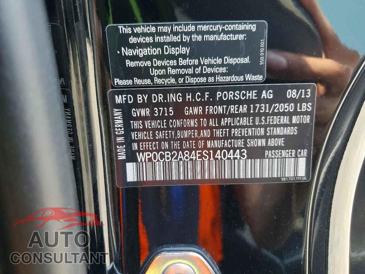 PORSCHE BOXSTER 2014 - WP0CB2A84ES140443