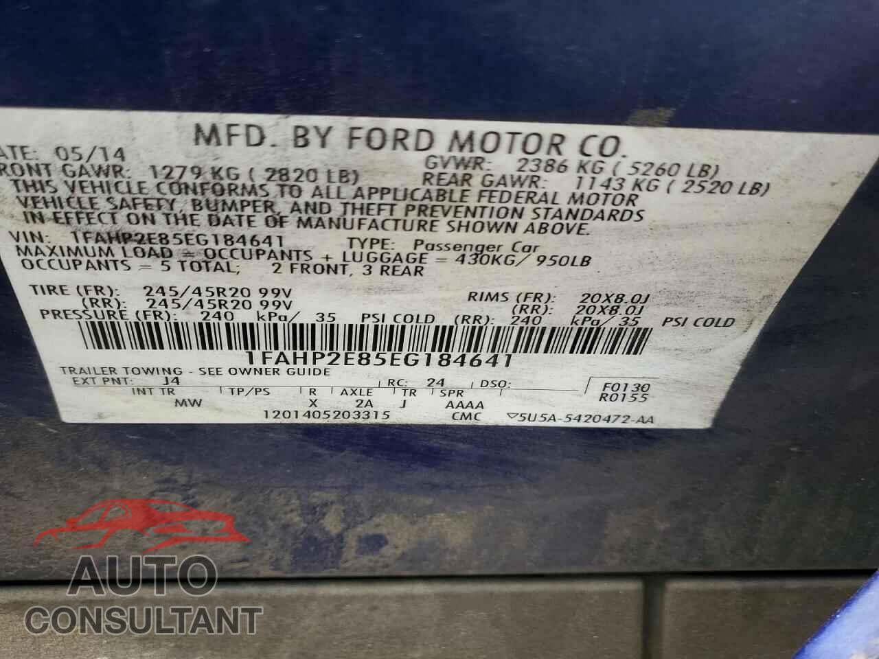 FORD TAURUS 2014 - 1FAHP2E85EG184641