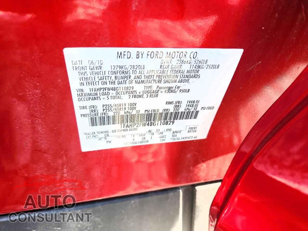 FORD TAURUS 2011 - 1FAHP2FW4BG110829