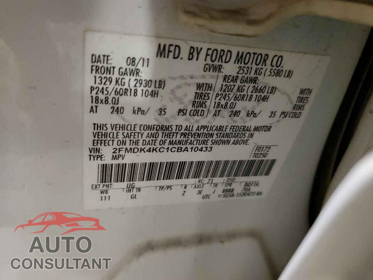 FORD EDGE 2012 - 2FMDK4KC1CBA10433