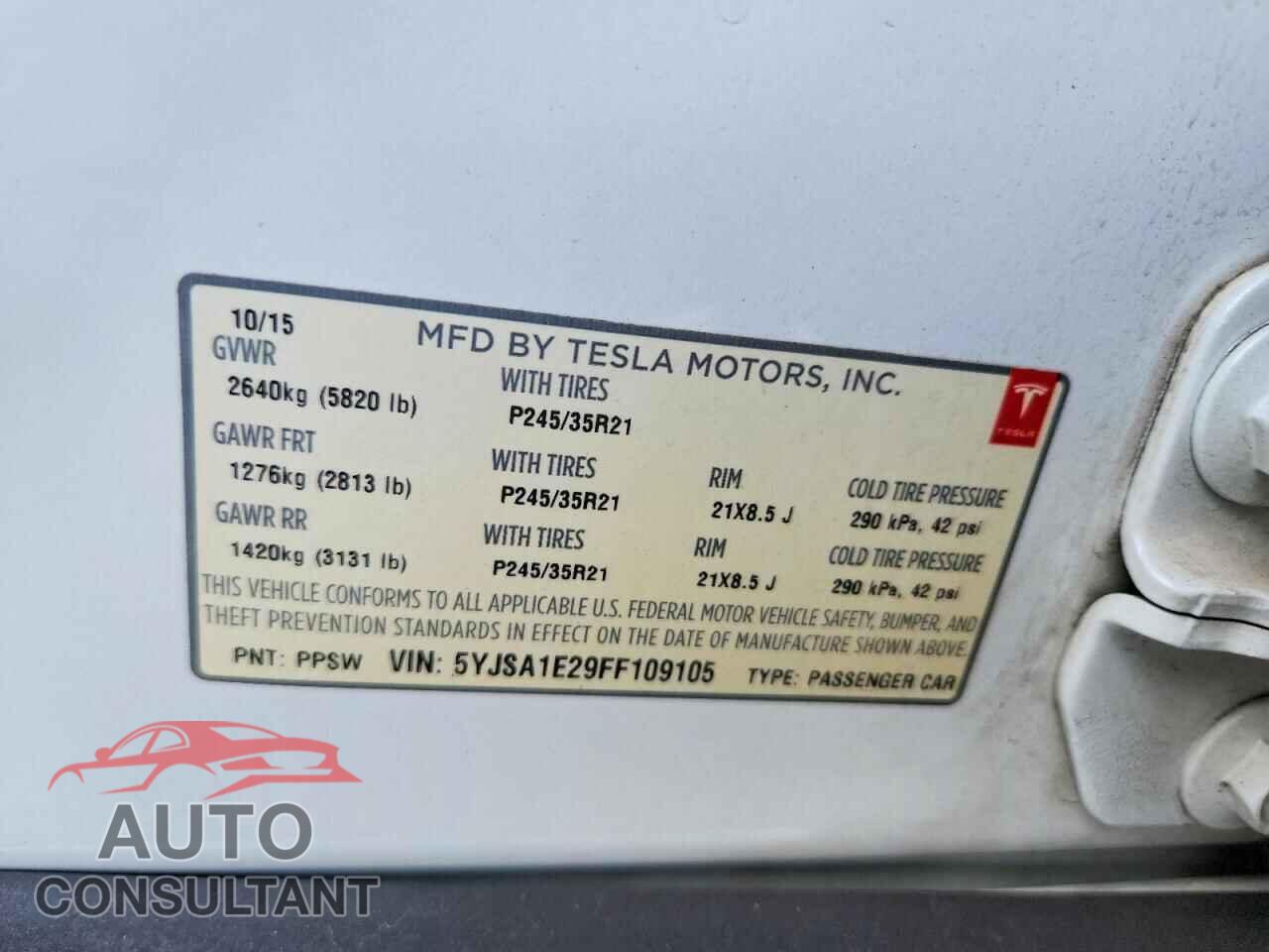 TESLA MODEL S 2015 - 5YJSA1E29FF109105