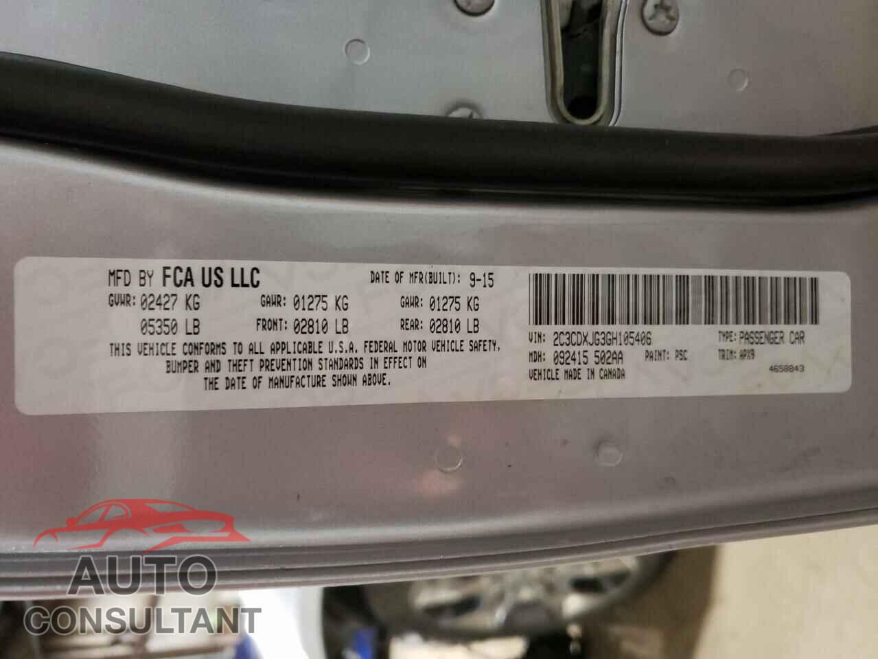 DODGE CHARGER 2016 - 2C3CDXJG3GH105406