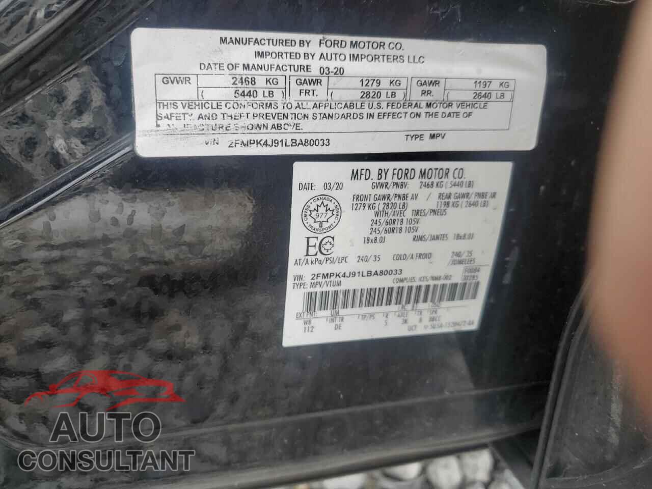 FORD EDGE 2020 - 2FMPK4J91LBA80033