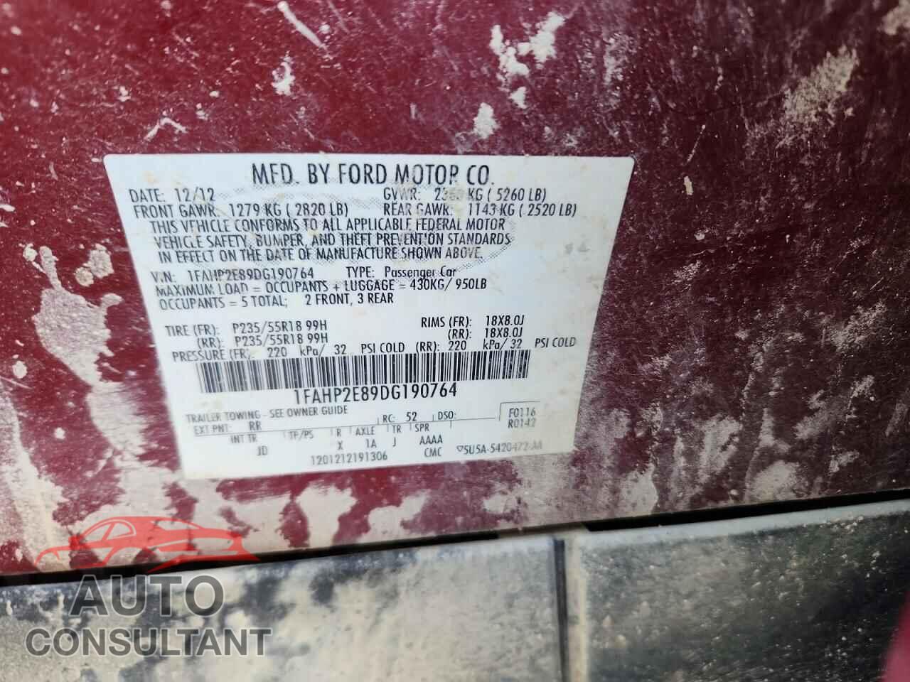 FORD TAURUS 2013 - 1FAHP2E89DG190764