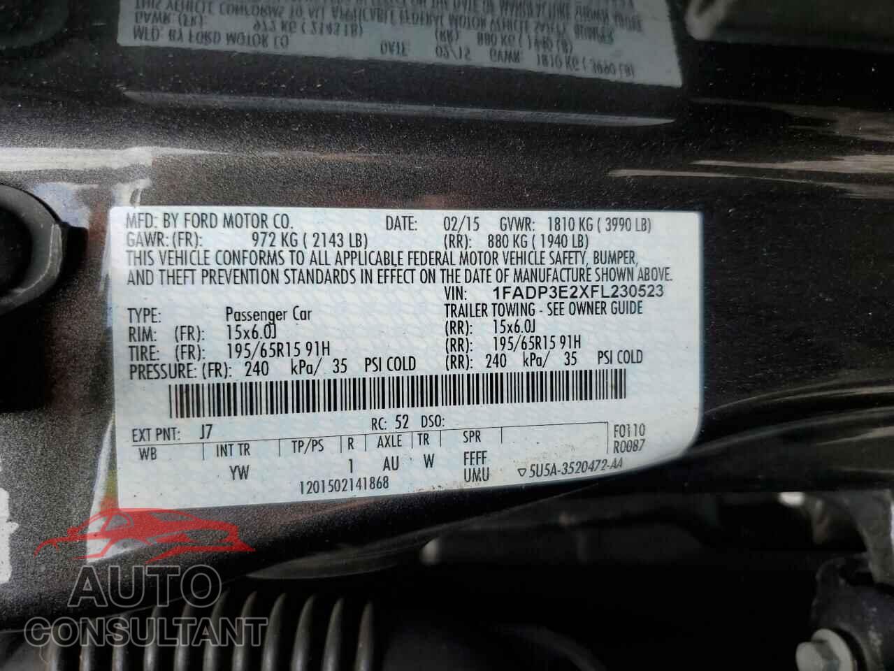FORD FOCUS 2015 - 1FADP3E2XFL230523