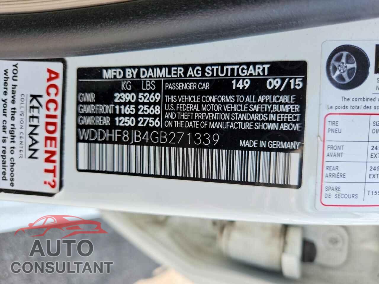 MERCEDES-BENZ E-CLASS 2016 - WDDHF8JB4GB271339