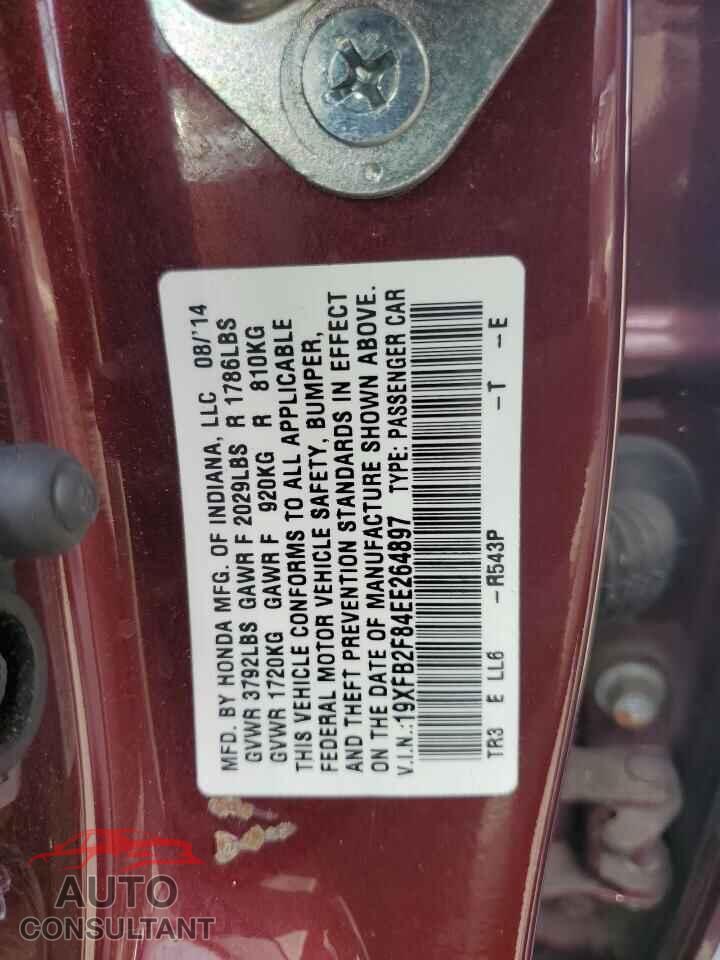 HONDA CIVIC 2014 - 19XFB2F84EE264897