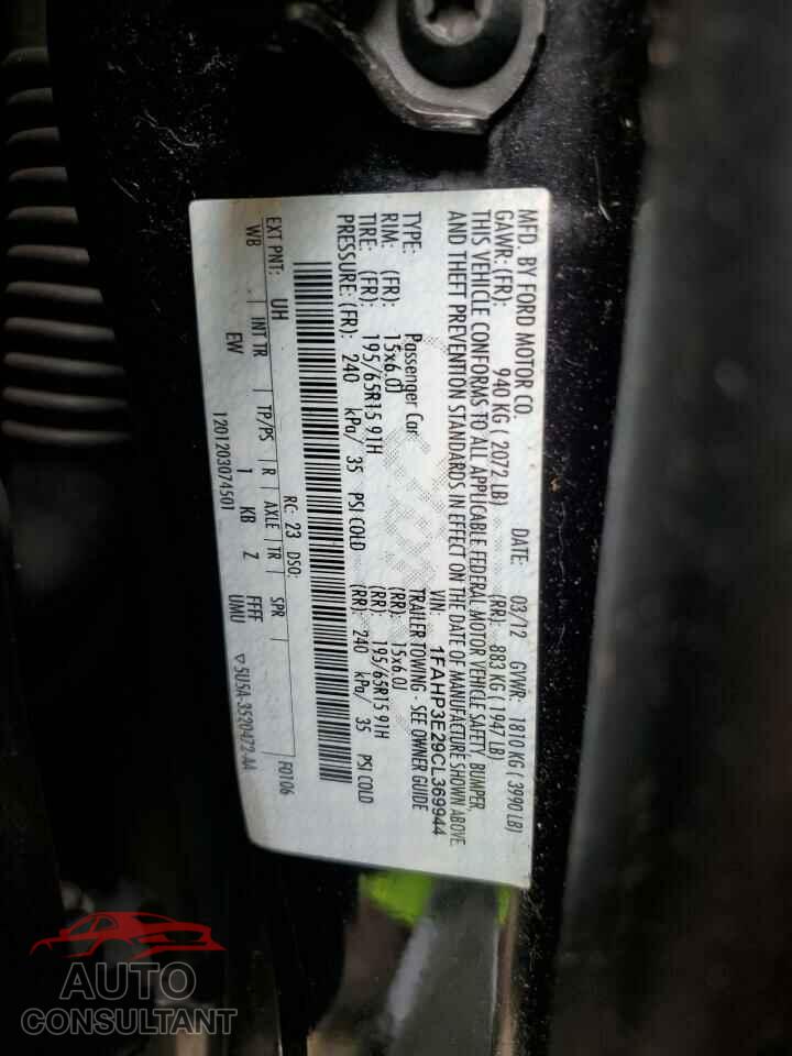 FORD FOCUS 2012 - 1FAHP3E29CL369944