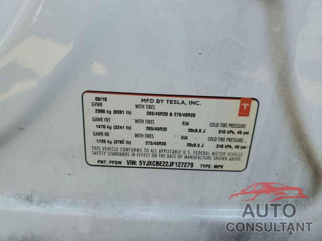 TESLA MODEL X 2018 - 5YJXCBE22JF127279