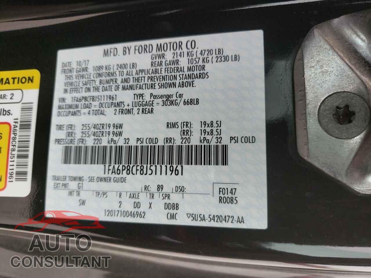 FORD MUSTANG 2018 - 1FA6P8CF8J5111961