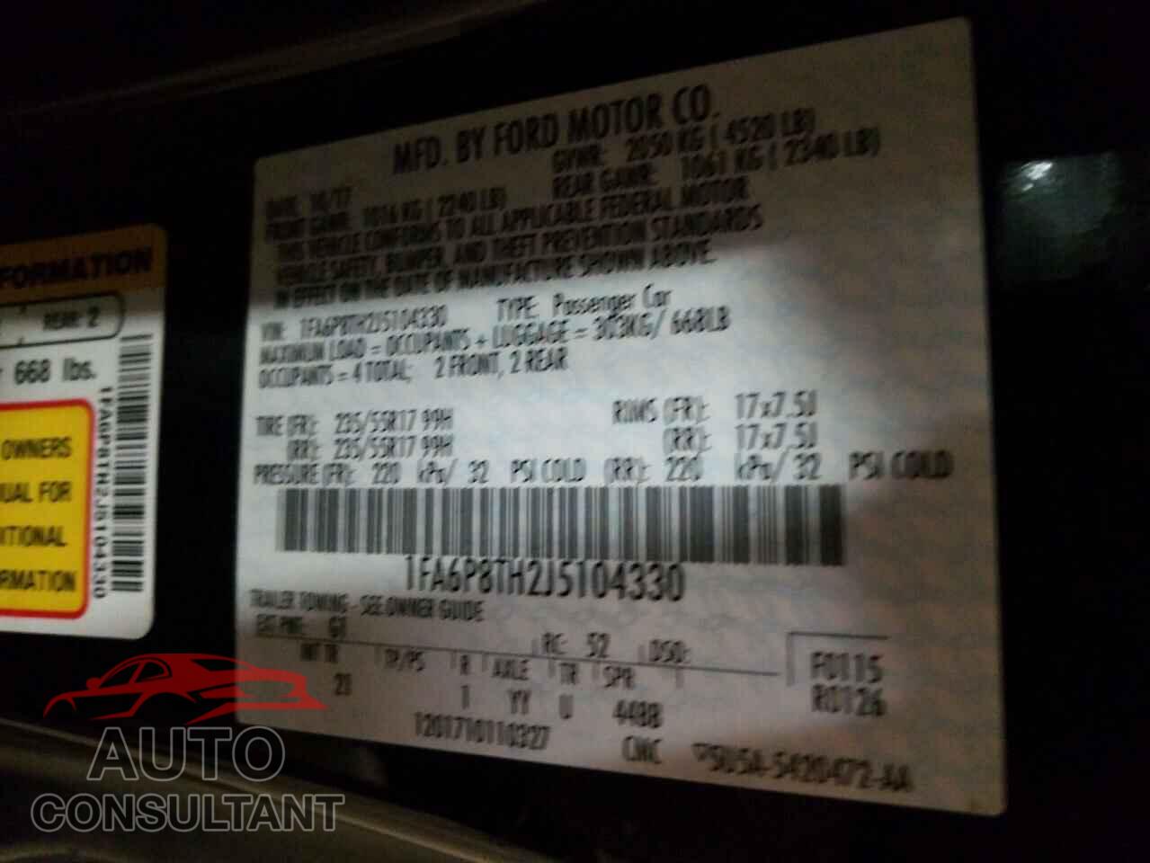 FORD MUSTANG 2018 - 1FA6P8TH2J5104330
