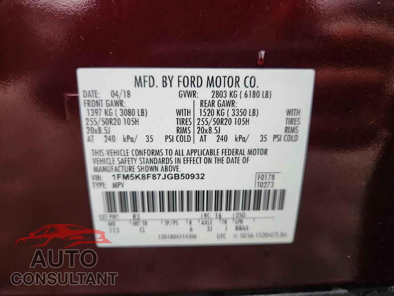 FORD EXPLORER 2018 - 1FM5K8F87JGB50932