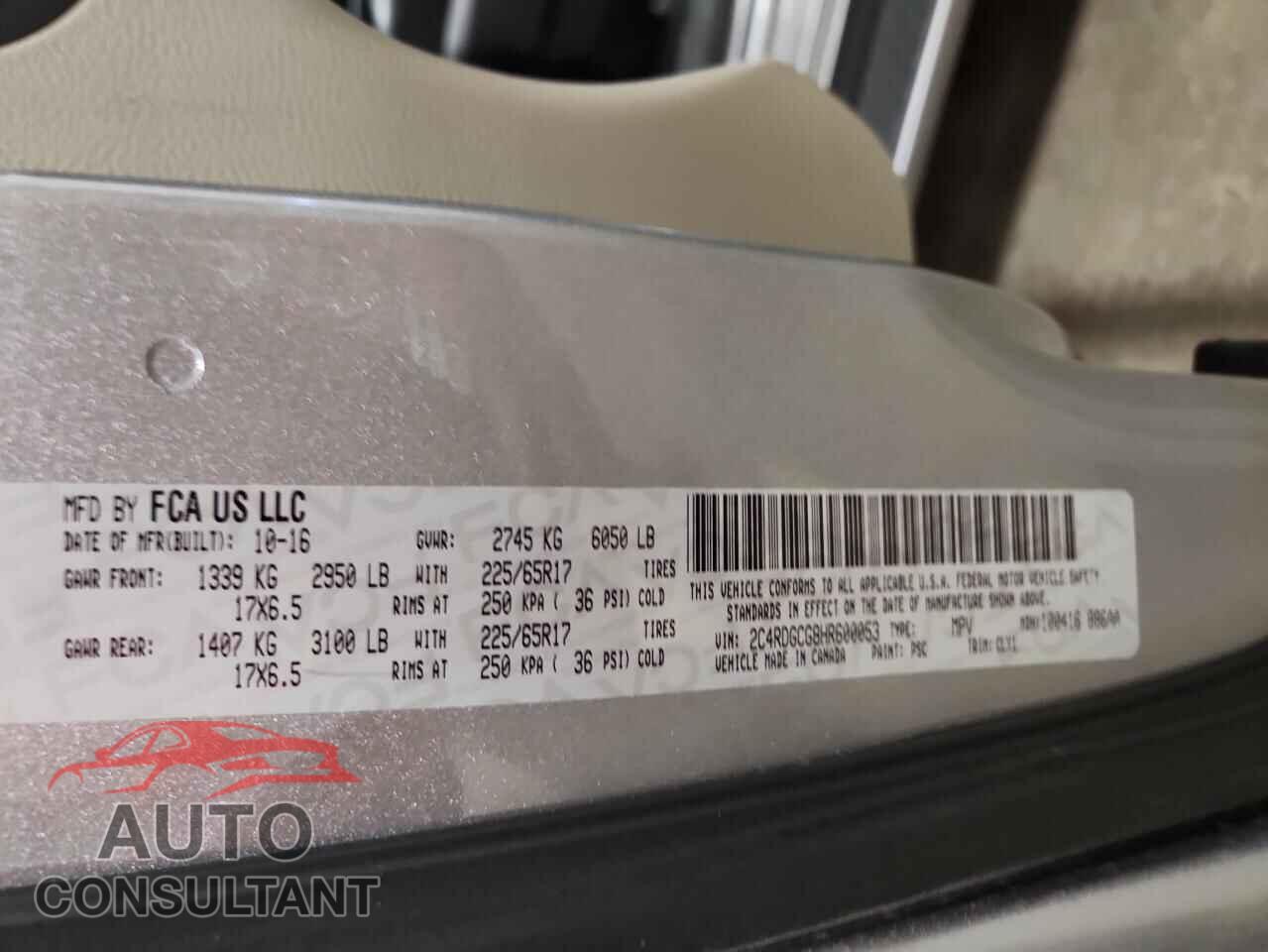 DODGE CARAVAN 2017 - 2C4RDGCG8HR600053