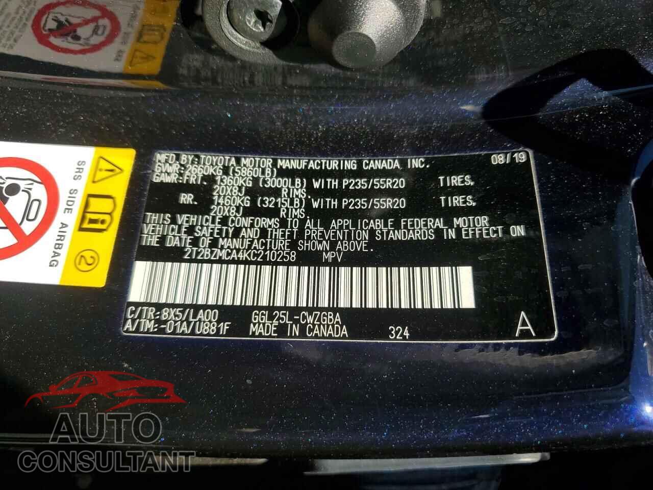 LEXUS RX350 2019 - 2T2BZMCA4KC210258