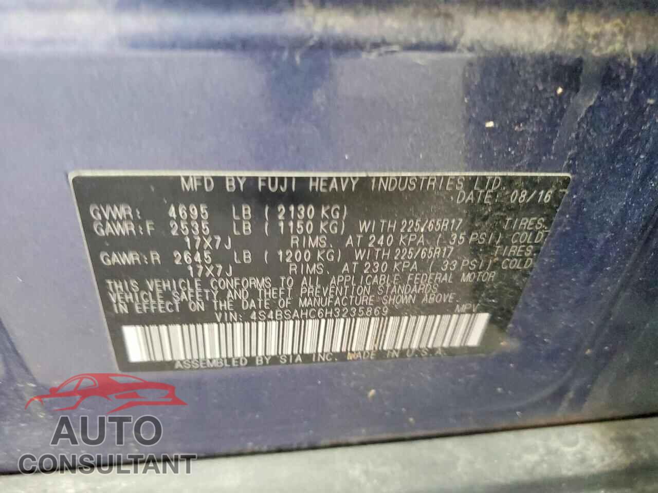 SUBARU OUTBACK 2017 - 4S4BSAHC6H3235869