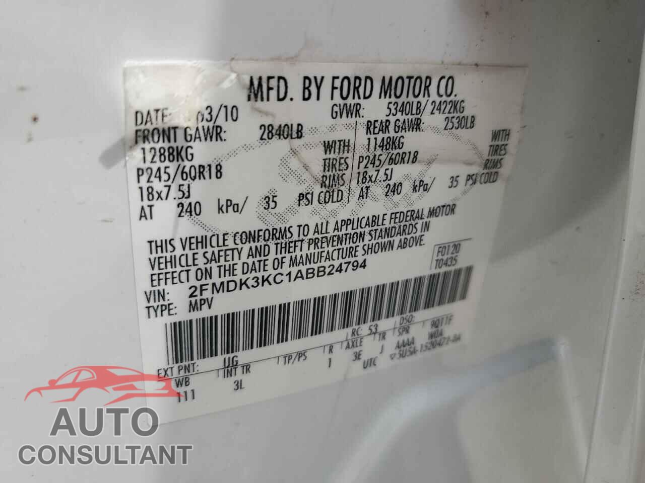 FORD EDGE 2010 - 2FMDK3KC1ABB24794