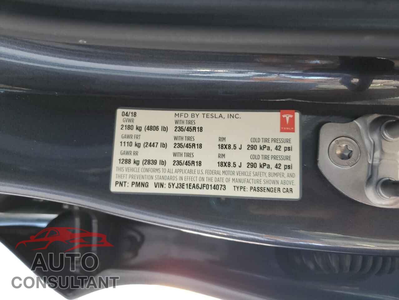 TESLA MODEL 3 2018 - 5YJ3E1EA6JF014073