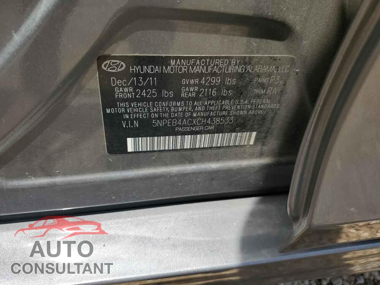 HYUNDAI SONATA 2012 - 5NPEB4ACXCH438533