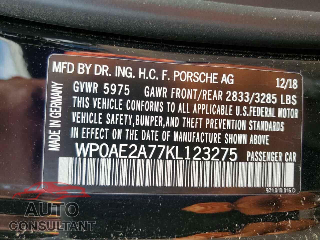 PORSCHE PANAMERA 2019 - WP0AE2A77KL123275