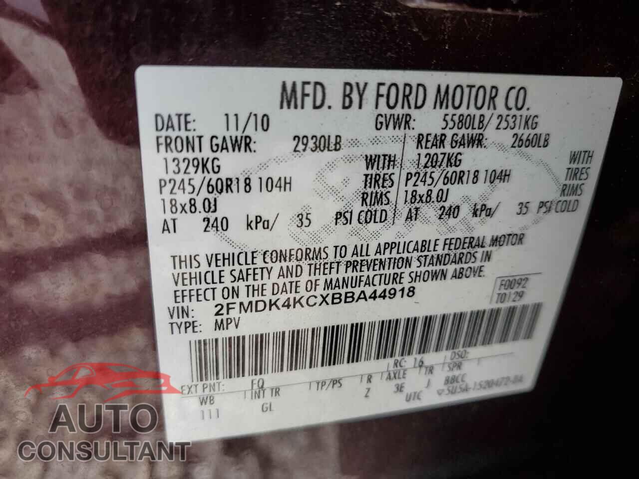 FORD EDGE 2011 - 2FMDK4KCXBBA44918