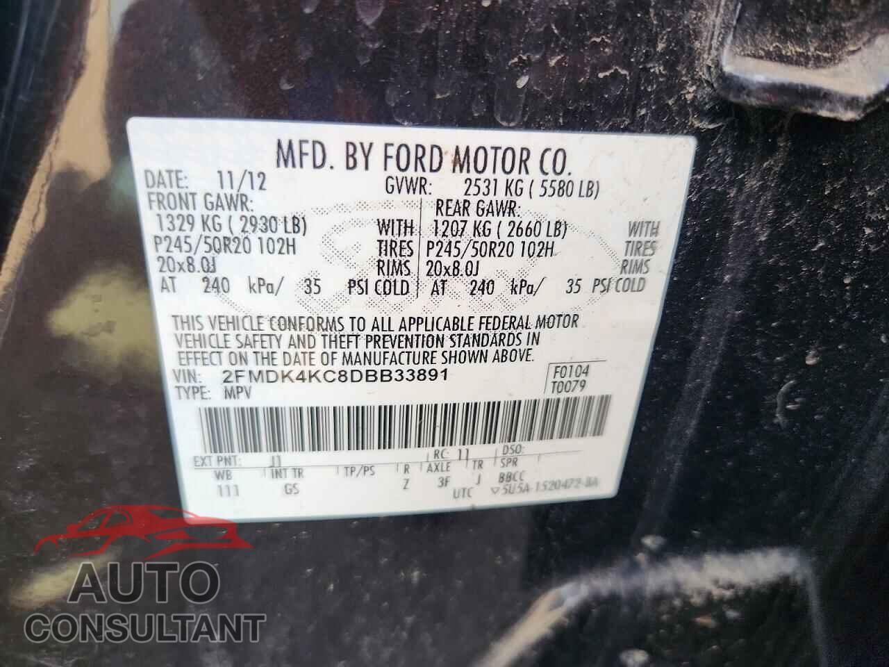 FORD EDGE 2013 - 2FMDK4KC8DBB33891