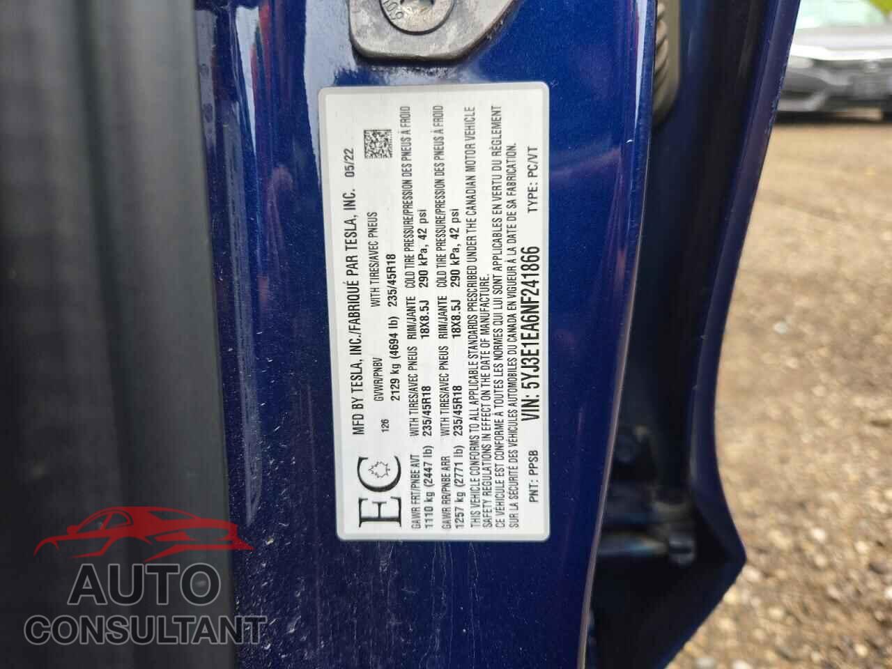 TESLA MODEL 3 2022 - 5YJ3E1EA6NF241866