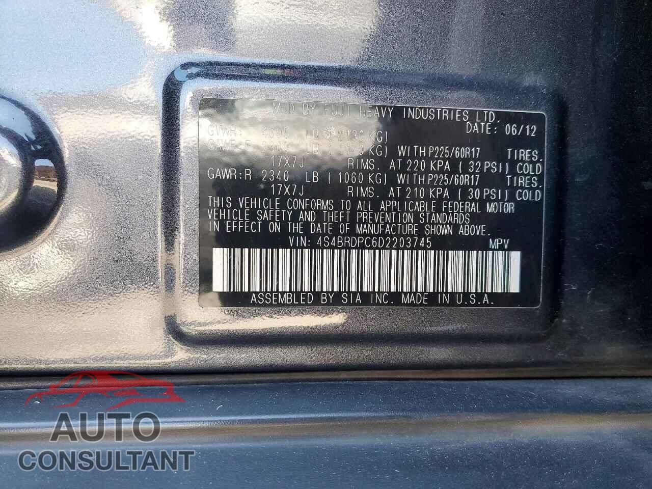 SUBARU OUTBACK 2013 - 4S4BRDPC6D2203745