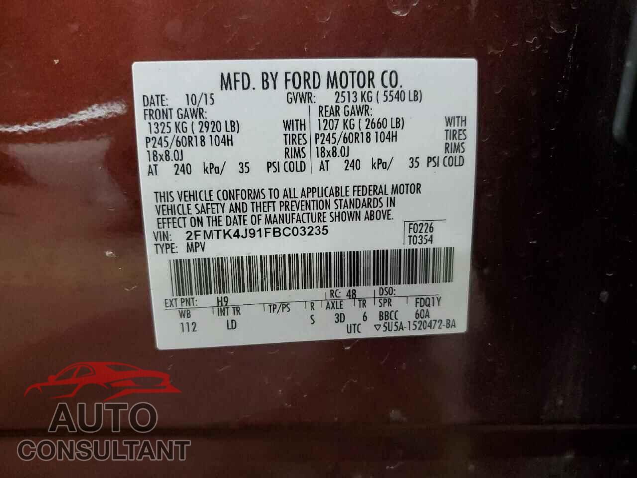 FORD EDGE 2015 - 2FMTK4J91FBC03235