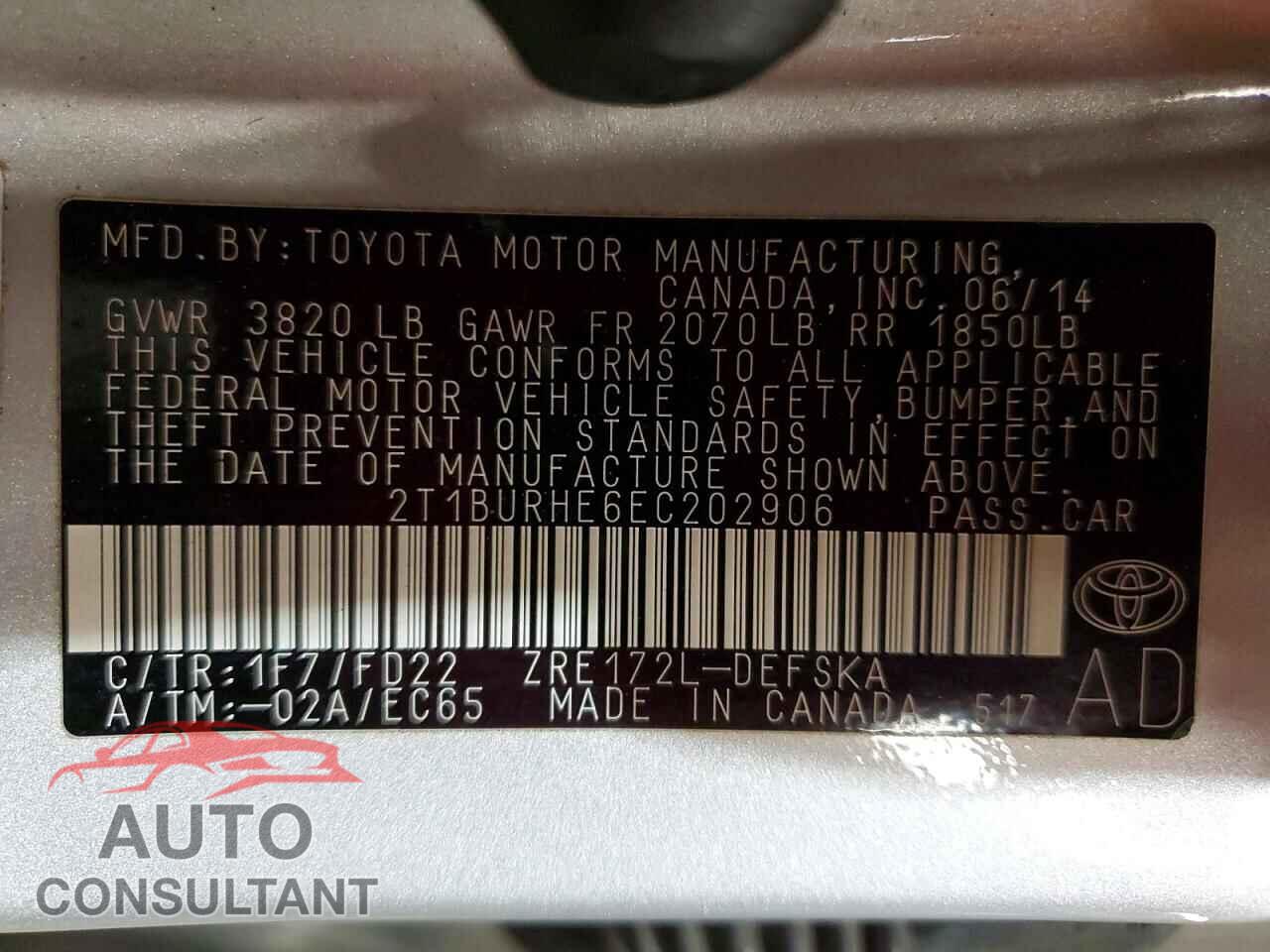 TOYOTA COROLLA 2014 - 2T1BURHE6EC202906