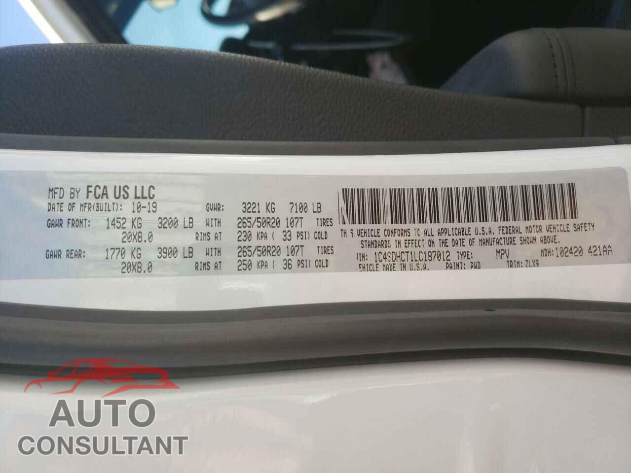 DODGE DURANGO 2020 - 1C4SDHCT1LC187012