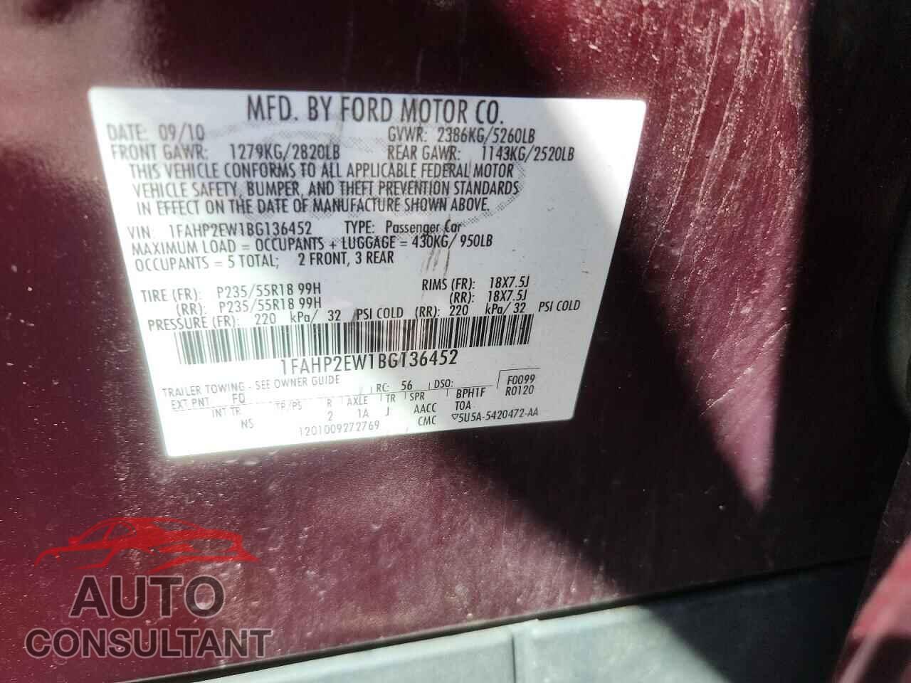 FORD TAURUS 2011 - 1FAHP2EW1BG136452