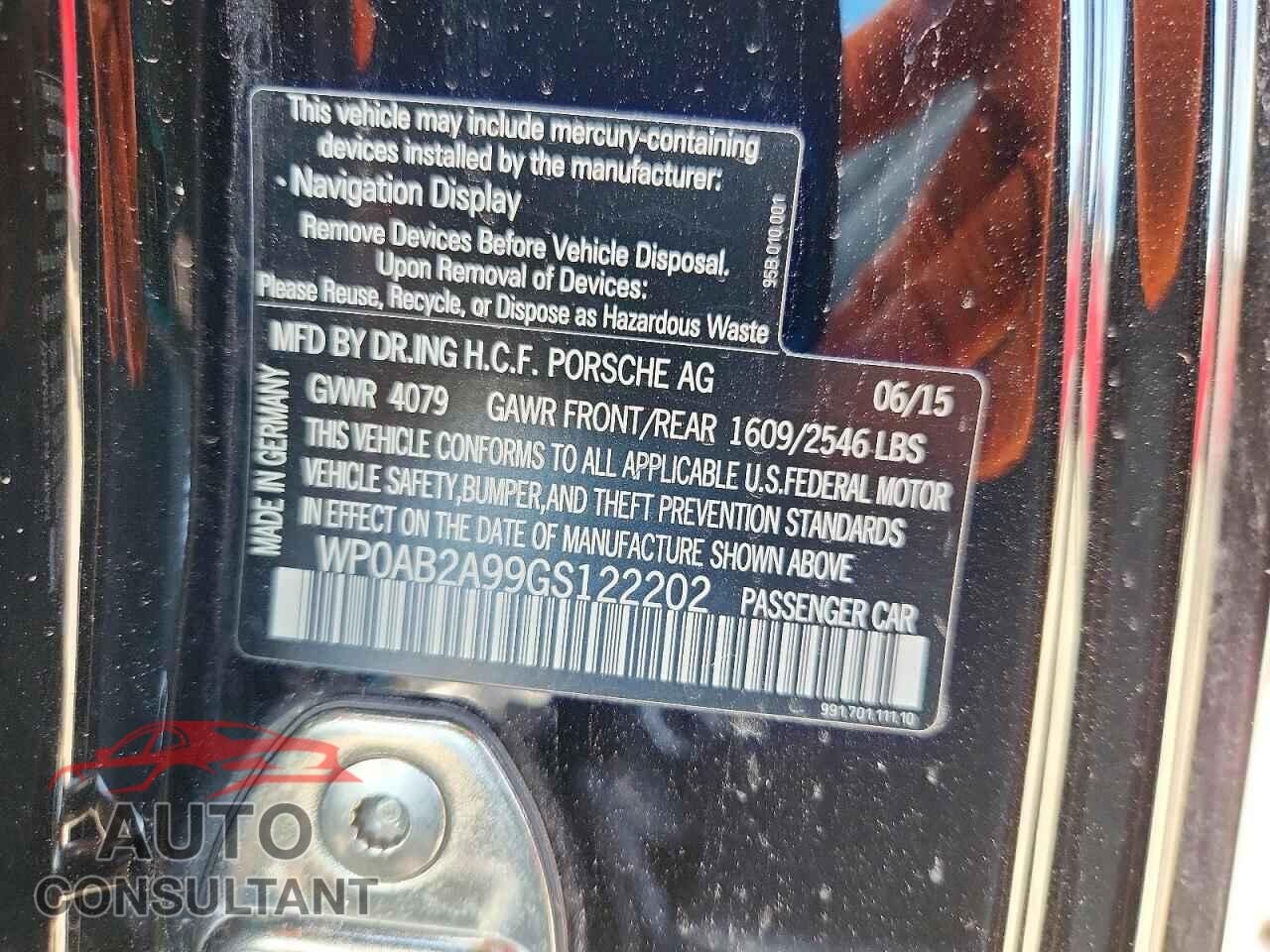 PORSCHE 911 2016 - WP0AB2A99GS122202