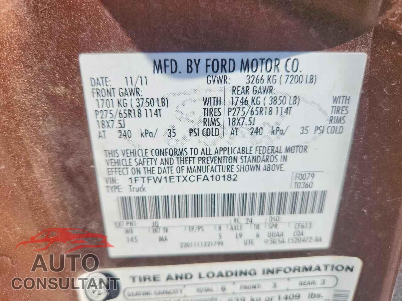 FORD F150 2012 - 1FTFW1ETXCFA10182