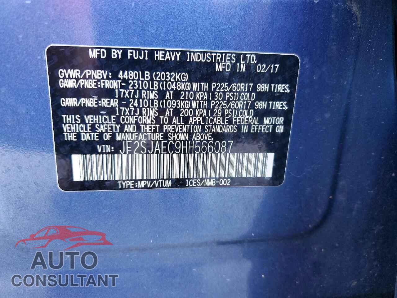 SUBARU FORESTER 2017 - JF2SJAEC9HH566087