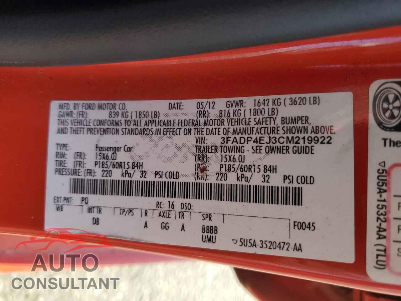 FORD FIESTA 2012 - 3FADP4EJ3CM219922