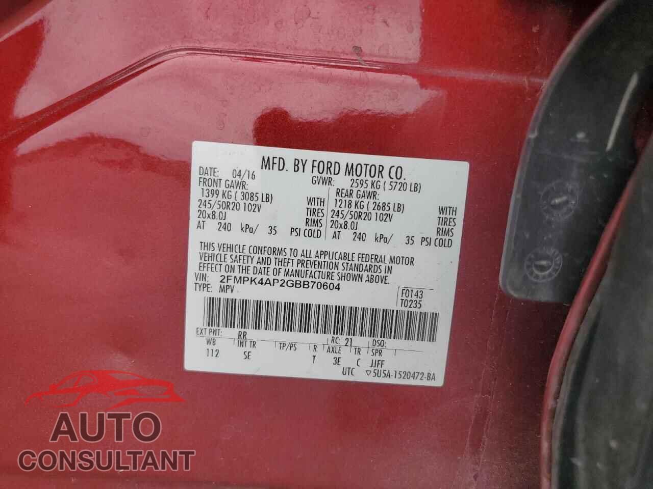 FORD EDGE 2016 - 2FMPK4AP2GBB70604