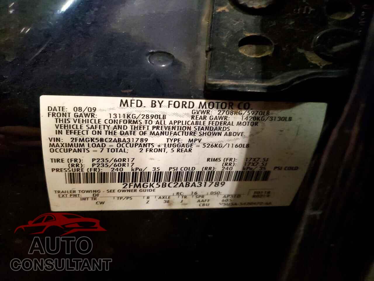 FORD FLEX 2010 - 2FMGK5BC2ABA31789