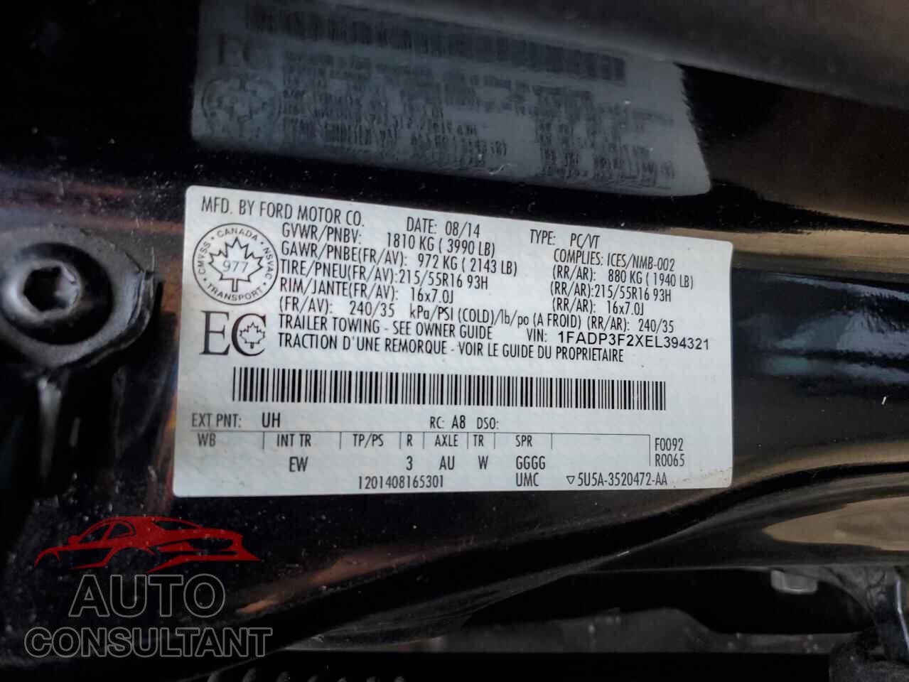 FORD FOCUS 2014 - 1FADP3F2XEL394321
