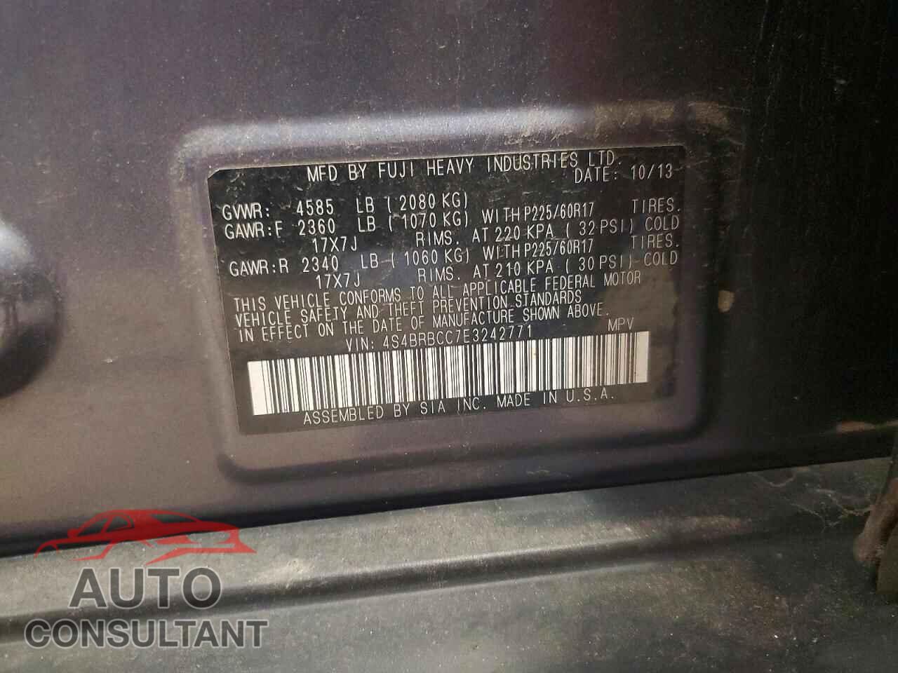 SUBARU OUTBACK 2014 - 4S4BRBCC7E3242771