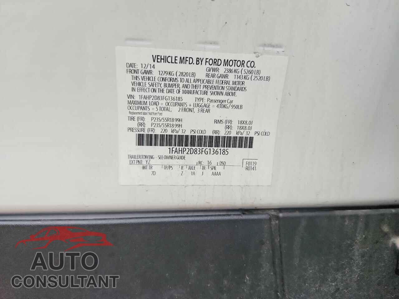 FORD TAURUS 2015 - 1FAHP2D83FG136185