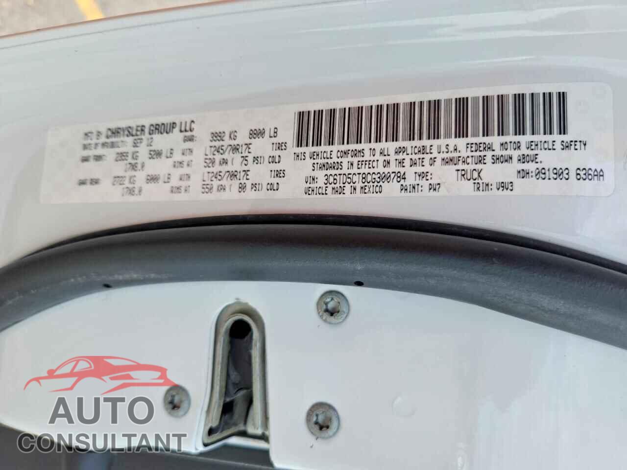 DODGE RAM 2500 2012 - 3C6TD5CT8CG300784