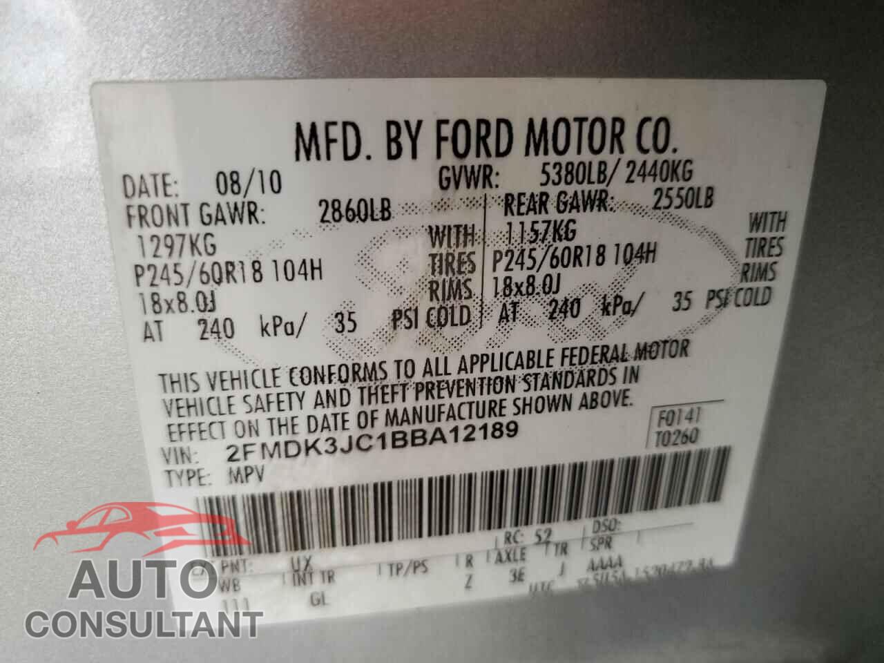 FORD EDGE 2011 - 2FMDK3JC1BBA12189